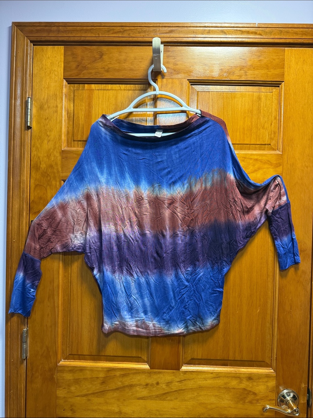 Women's Blue and Brown Tie-Dye Dolman Tunic Top